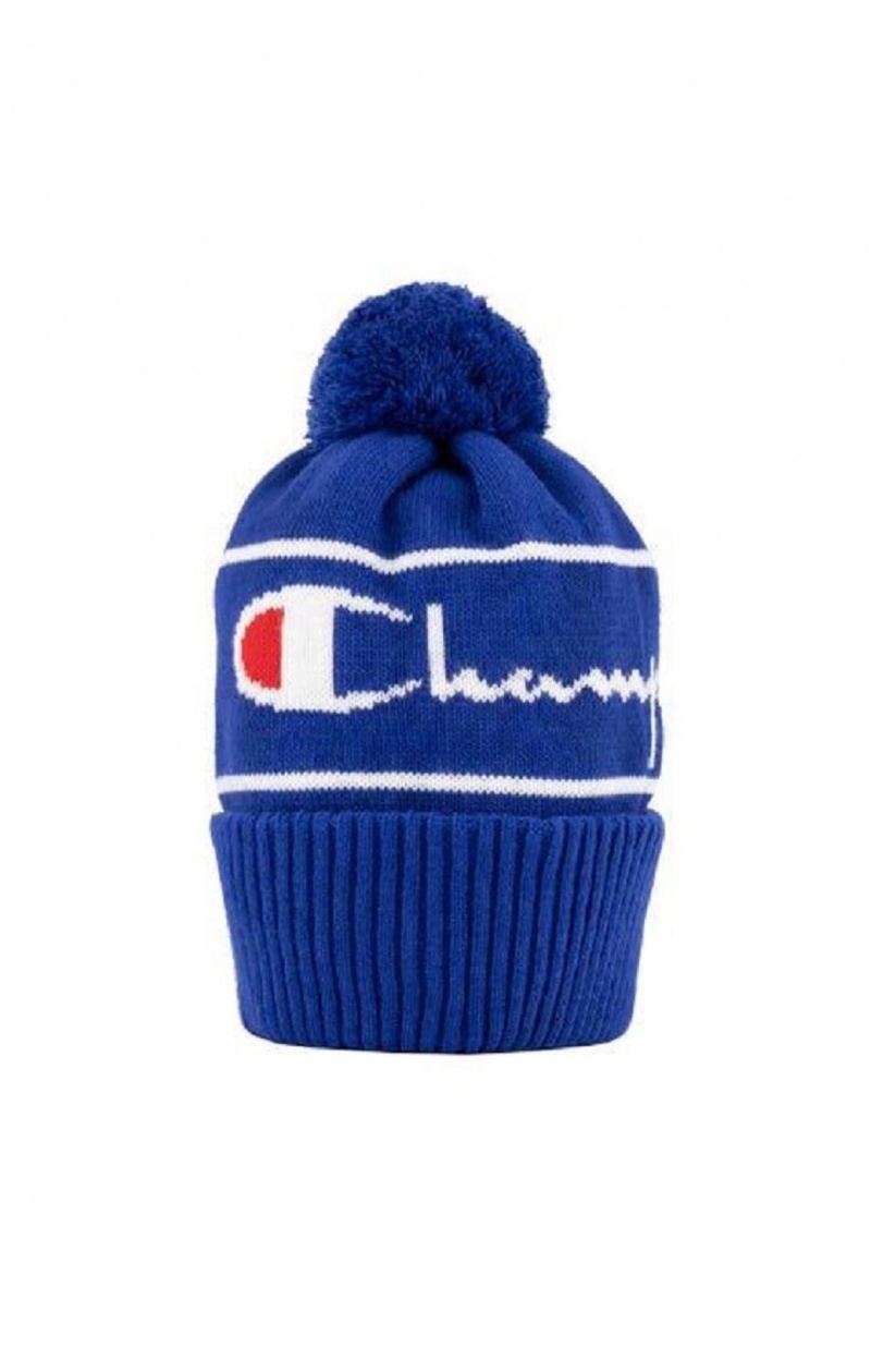 Chapeaux Champion Script Logo Stripe Bobble Beanie Hat Homme Bleu | 0185-TLPKD