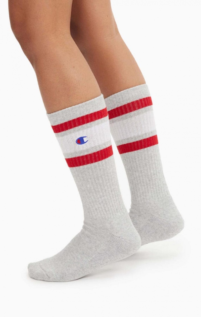 Chaussette Champion Stripe Nervuré Crew Socks Femme Grise Clair | 4953-NZHOB