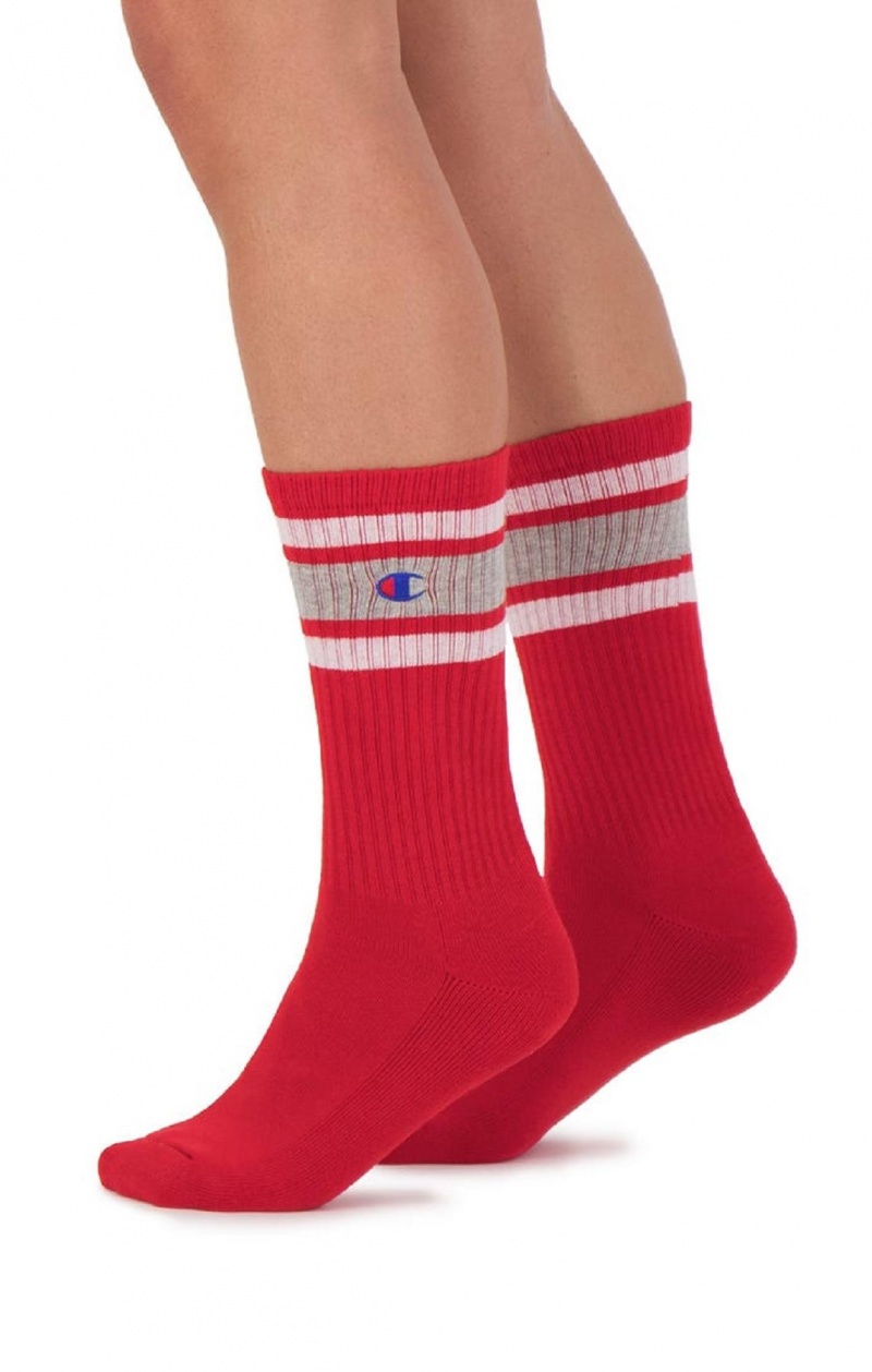 Chaussette Champion Stripe Nervuré Crew Socks Femme Rouge | 6038-MVFEW