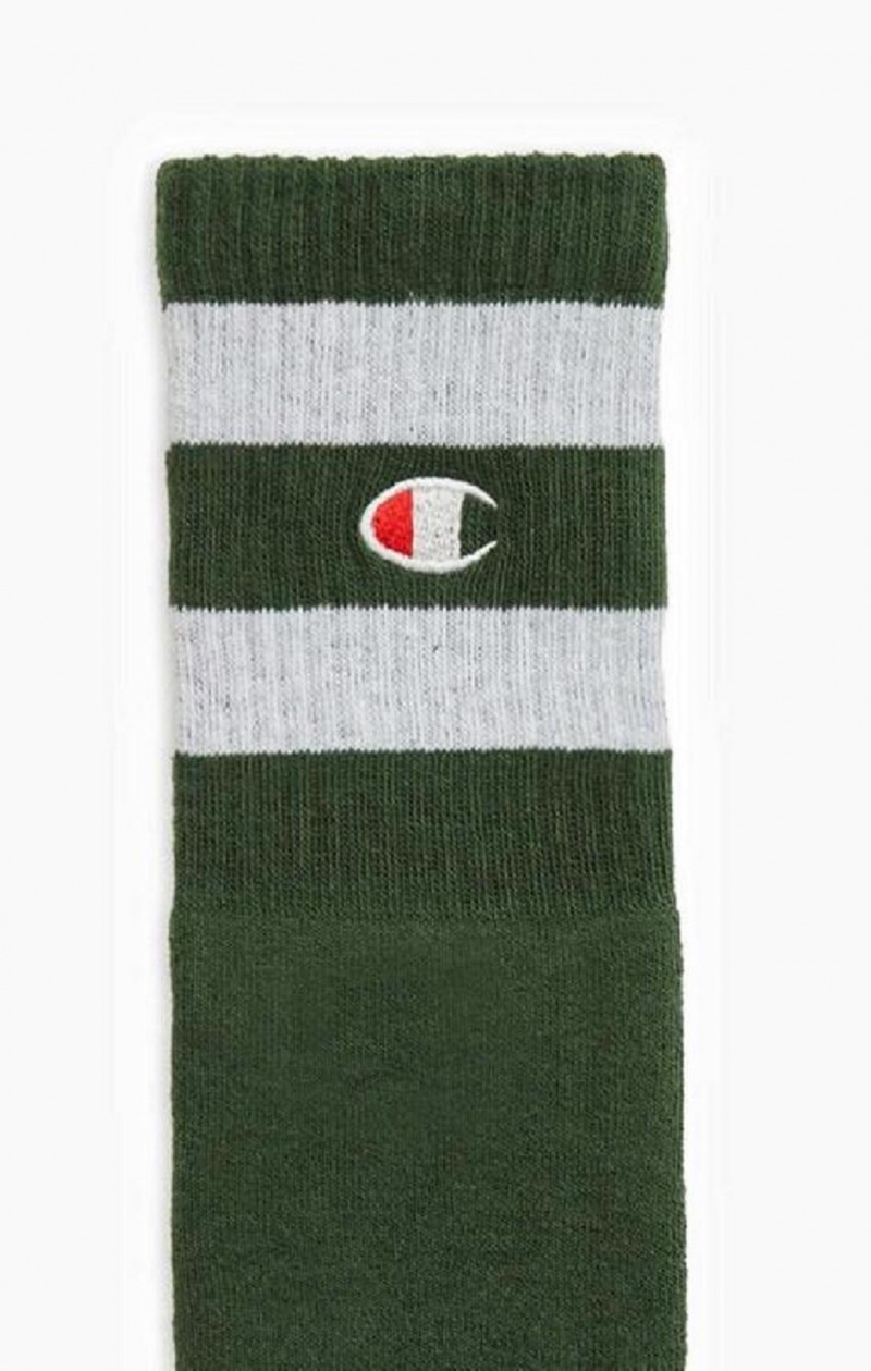 Chaussette Champion Tube Stripe Crew Socks Femme Vert | 0396-IBKJH