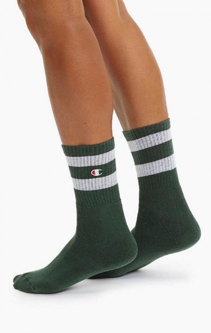 Chaussette Champion Tube Stripe Crew Socks Femme Vert | 0396-IBKJH