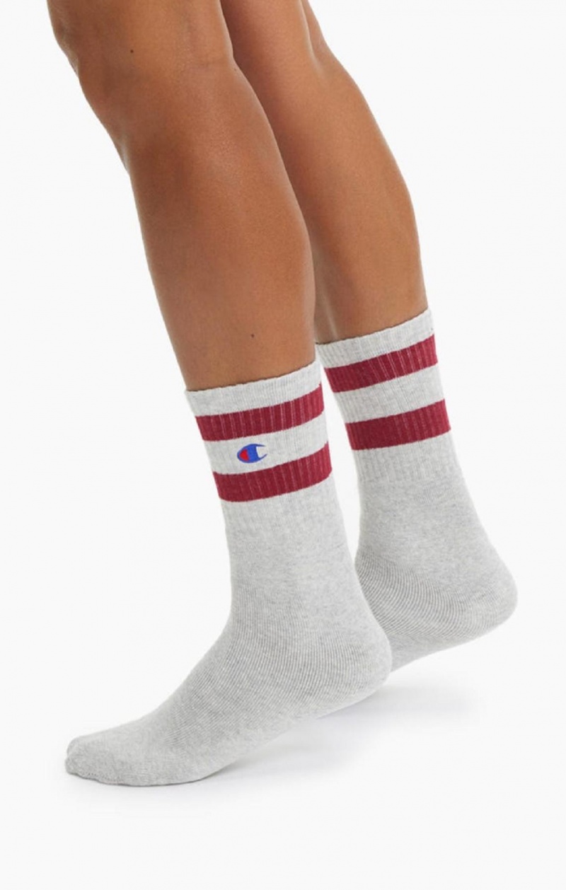 Chaussette Champion Tube Stripe Crew Socks Femme Grise Clair | 4512-FRAIU