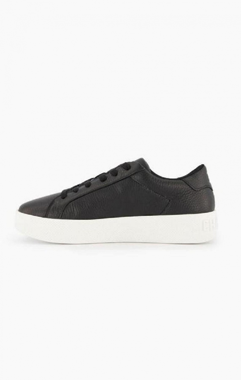 Chaussures de Sport Champion C Logo Textured Cuir Plateforme Trainers Femme Noir | 8725-HTGRF