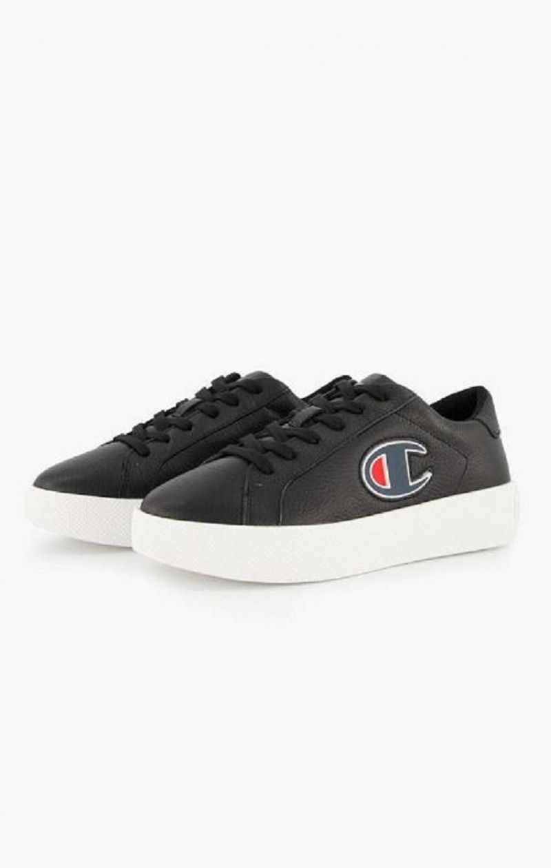 Chaussures de Sport Champion C Logo Textured Cuir Plateforme Trainers Femme Noir | 8725-HTGRF