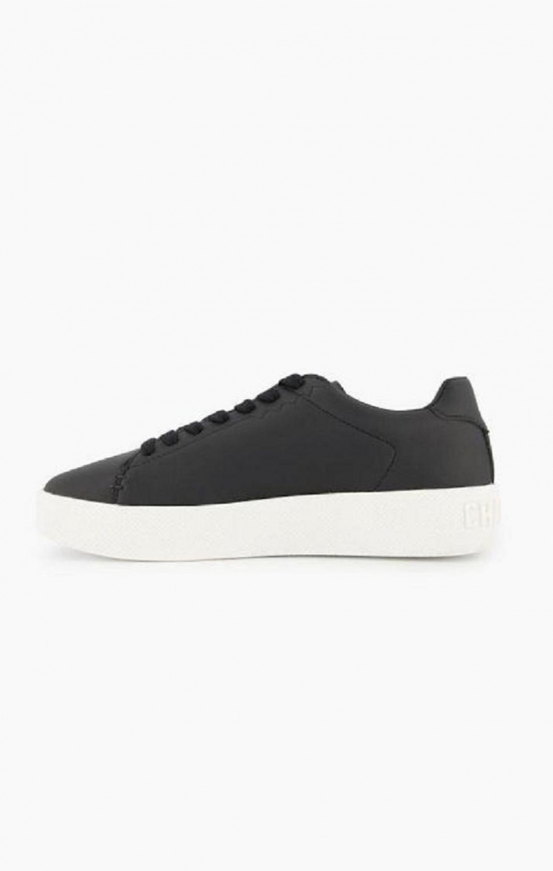 Chaussures de Sport Champion Script Logo Faux Cuir Plateforme Trainers Femme Noir | 0726-HBKCA