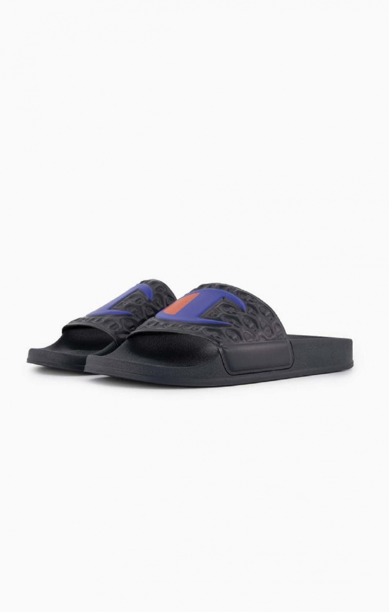 Claquette Champion C Patch Pool Slides Homme Bleu Foncé | 7013-FHUOI