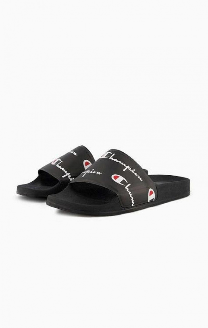 Claquette Champion Repeat Script Logo Print Pool Slides Homme Noir | 0426-IZYDM