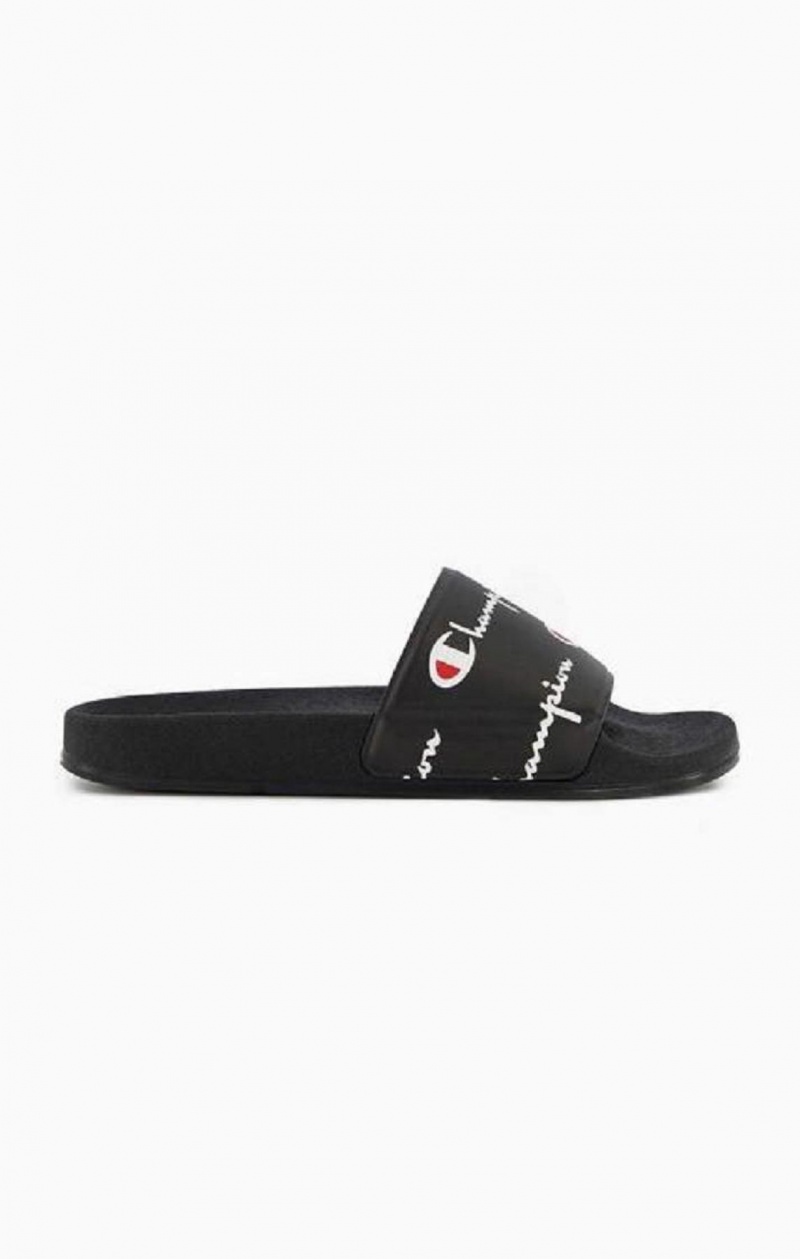 Claquette Champion Repeat Script Logo Print Pool Slides Homme Noir | 0426-IZYDM