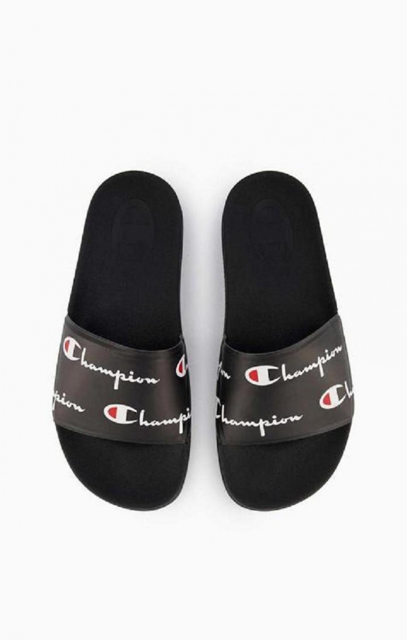 Claquette Champion Repeat Script Logo Print Pool Slides Femme Noir | 2435-JRBDZ