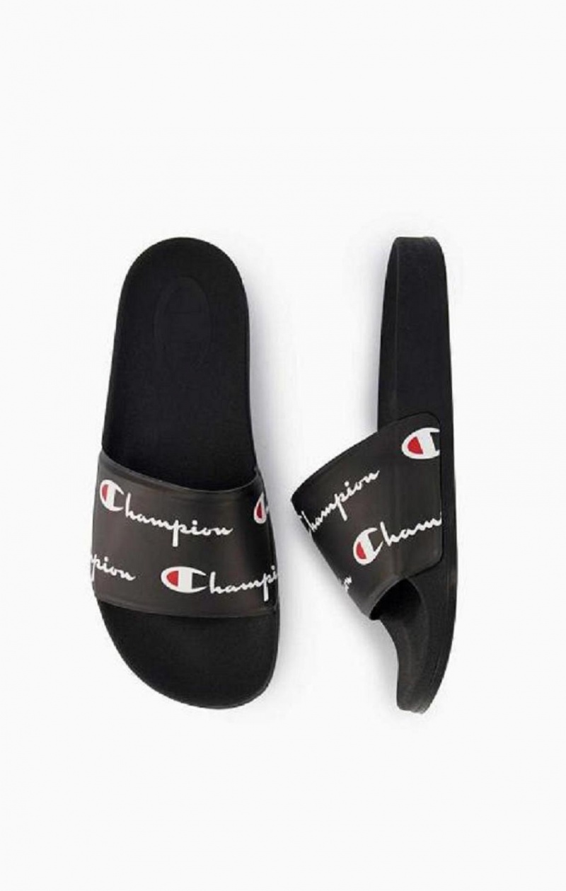 Claquette Champion Repeat Script Logo Print Pool Slides Femme Noir | 2435-JRBDZ