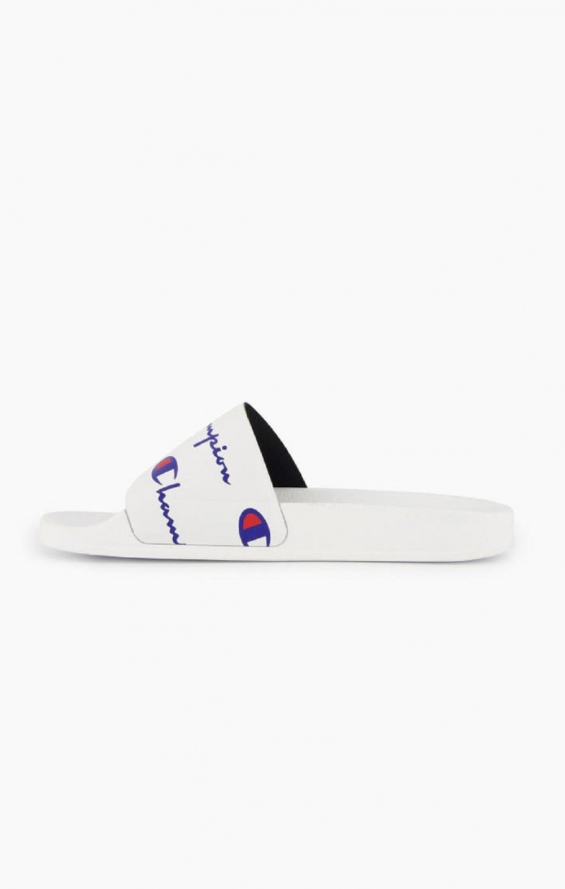 Claquette Champion Repeat Script Logo Print Pool Slides Femme Blanche | 5328-NSXEP