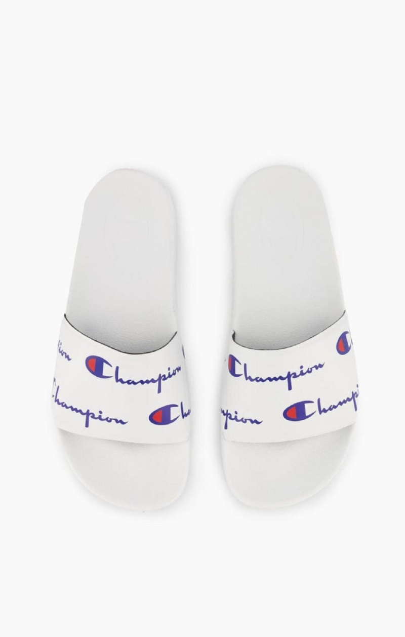 Claquette Champion Repeat Script Logo Print Pool Slides Femme Blanche | 5328-NSXEP