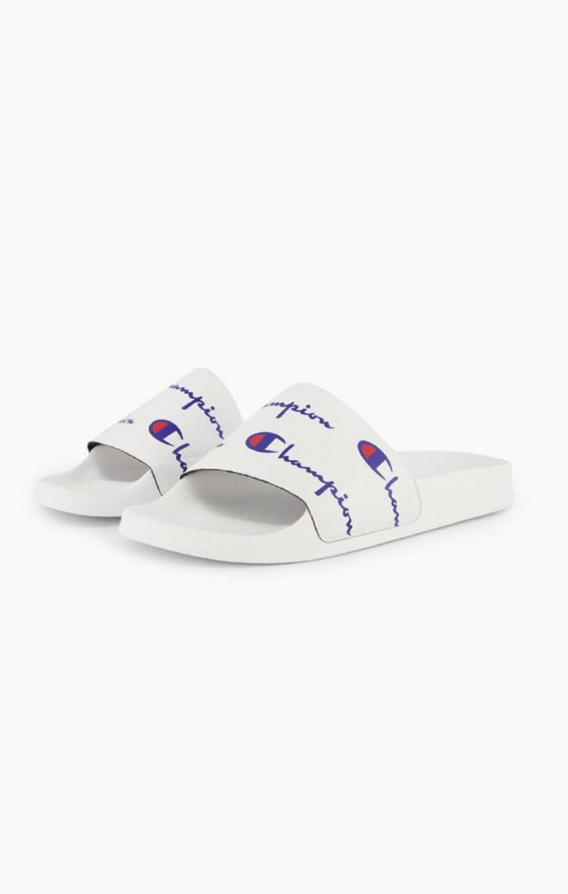 Claquette Champion Repeat Script Logo Print Pool Slides Femme Blanche | 5328-NSXEP