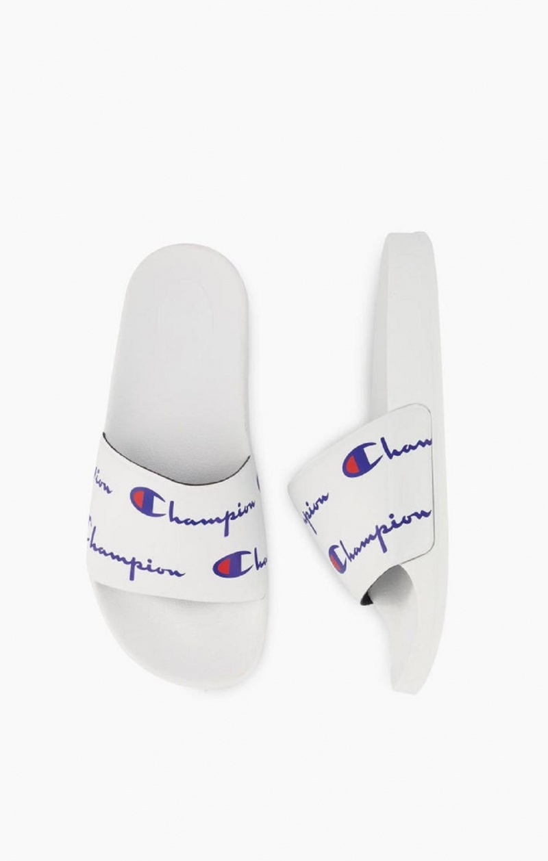 Claquette Champion Repeat Script Logo Print Pool Slides Femme Blanche | 5328-NSXEP