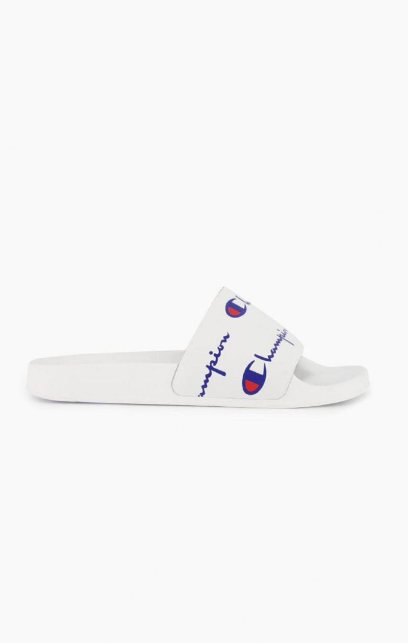 Claquette Champion Repeat Script Logo Print Pool Slides Femme Blanche | 5328-NSXEP