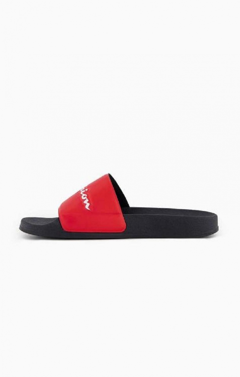 Claquette Champion Script Logo Pool Slides Homme Rouge Noir | 6745-KUNOV