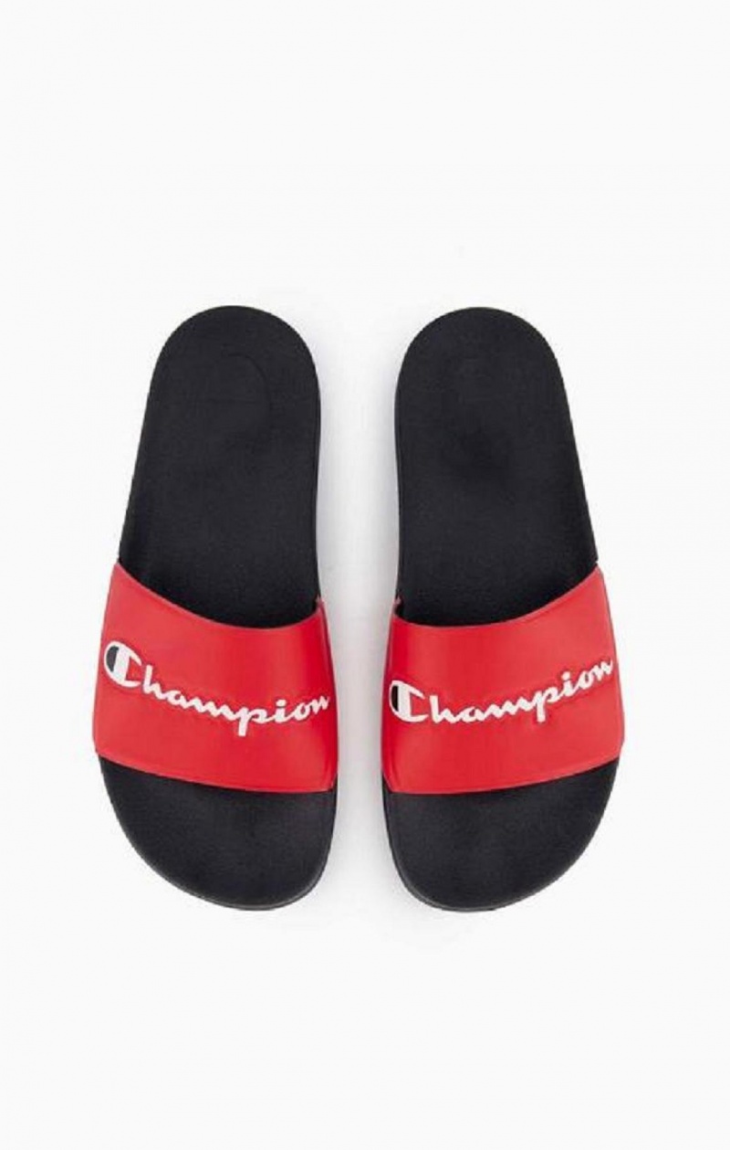 Claquette Champion Script Logo Pool Slides Homme Rouge Noir | 6745-KUNOV