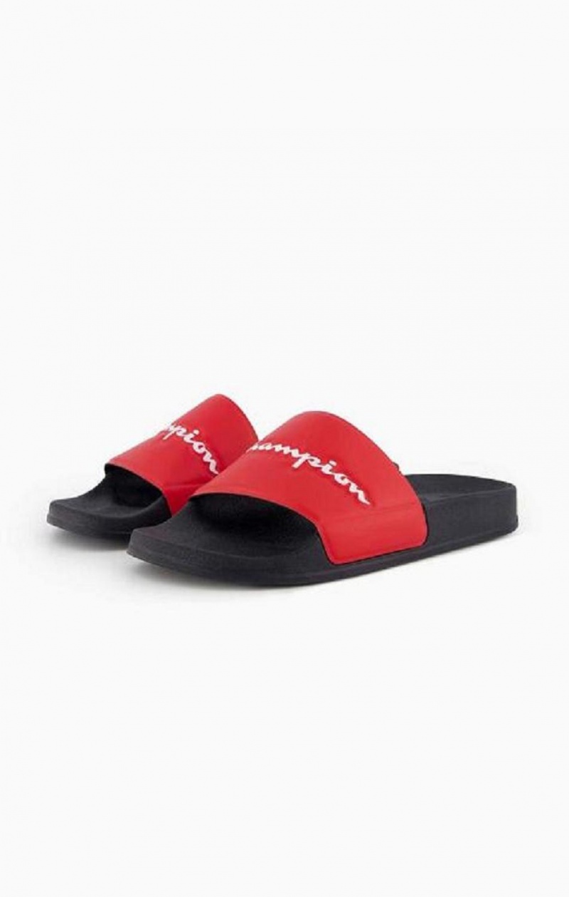 Claquette Champion Script Logo Pool Slides Homme Rouge Noir | 6745-KUNOV