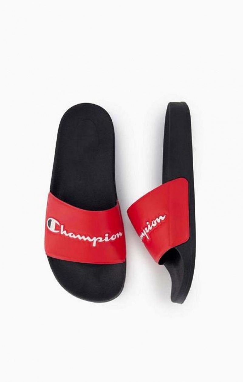 Claquette Champion Script Logo Pool Slides Homme Rouge Noir | 6745-KUNOV