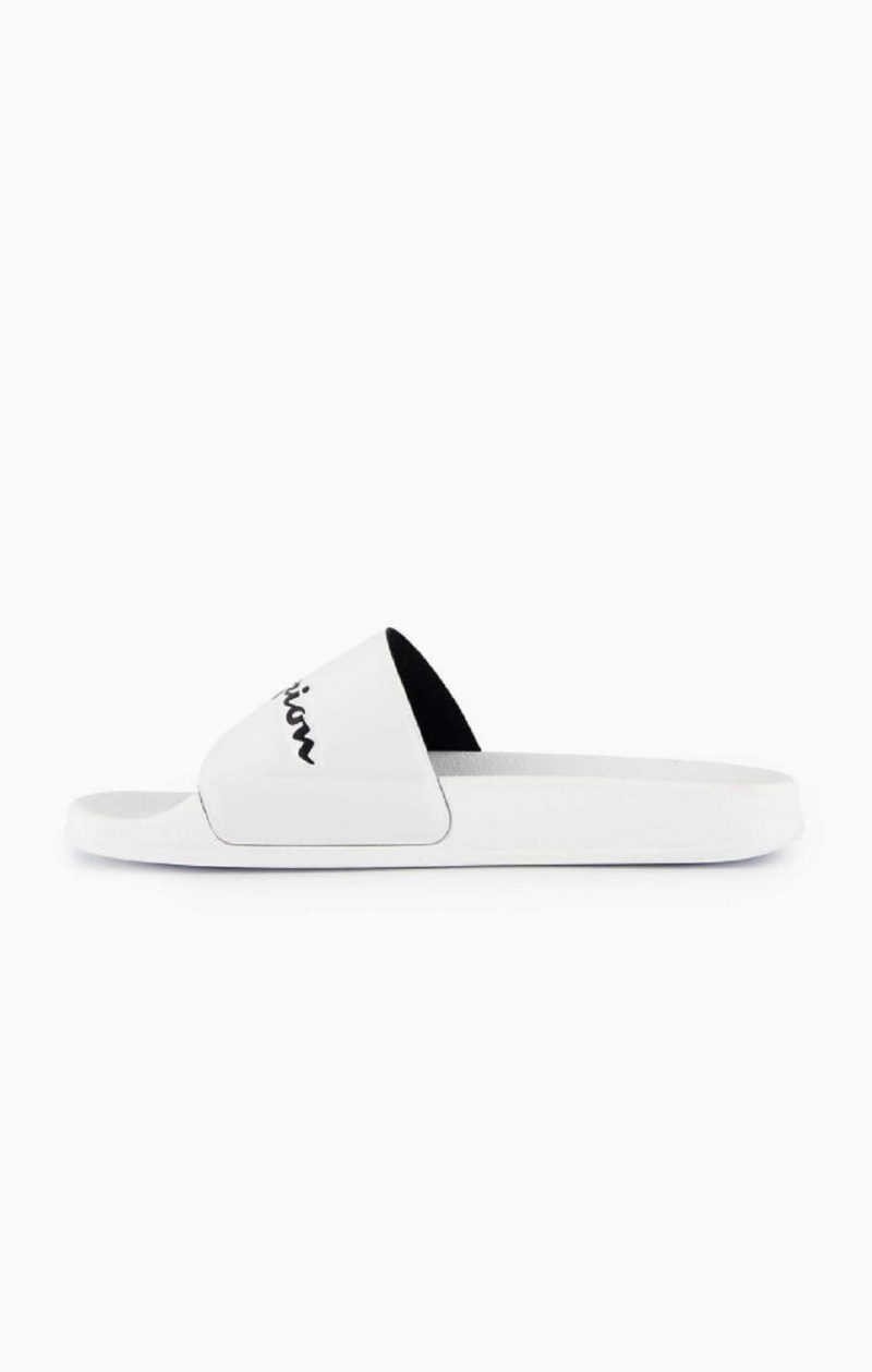 Claquette Champion Script Logo Pool Slides Homme Blanche | 4523-YLAHD