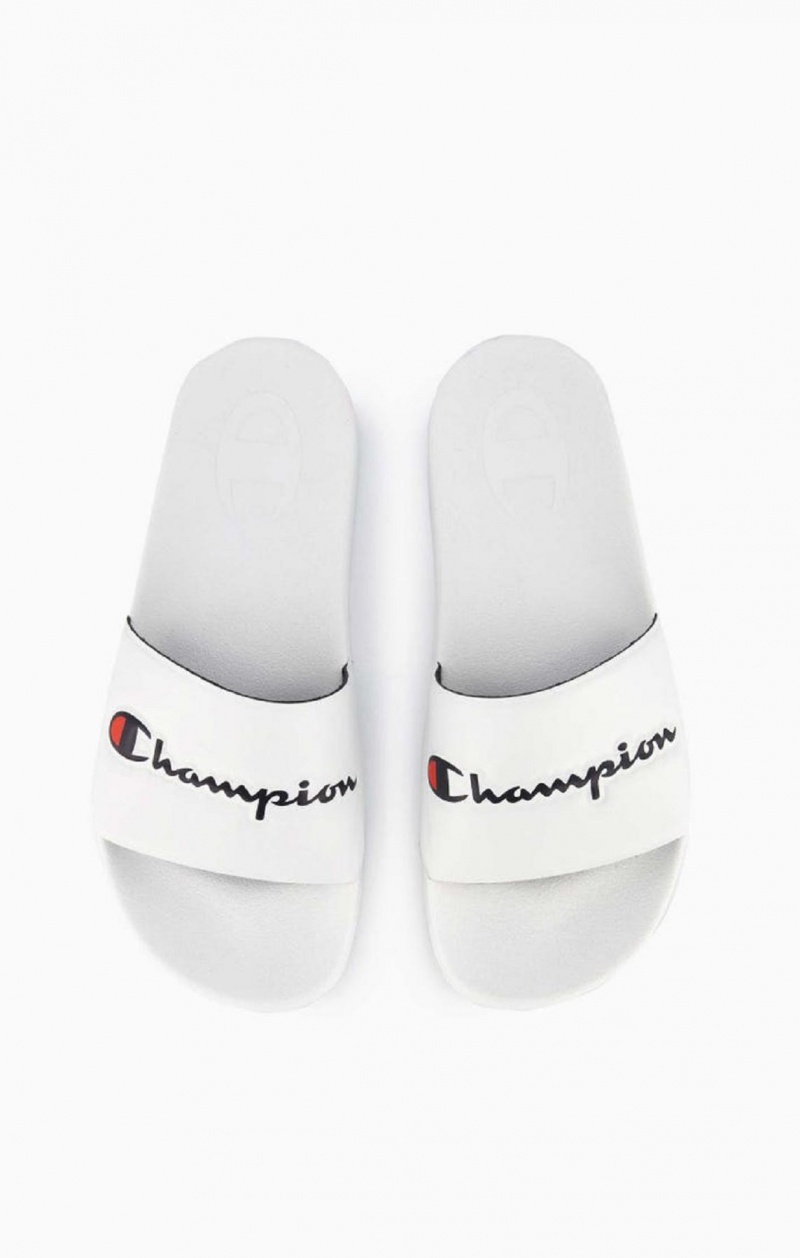 Claquette Champion Script Logo Pool Slides Homme Blanche | 4523-YLAHD