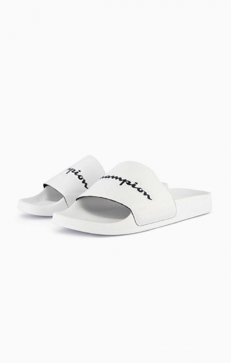 Claquette Champion Script Logo Pool Slides Homme Blanche | 4523-YLAHD