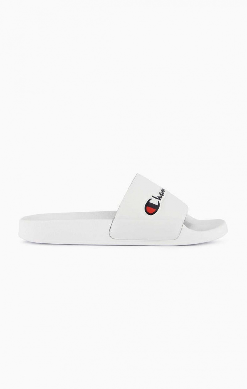 Claquette Champion Script Logo Pool Slides Homme Blanche | 4523-YLAHD