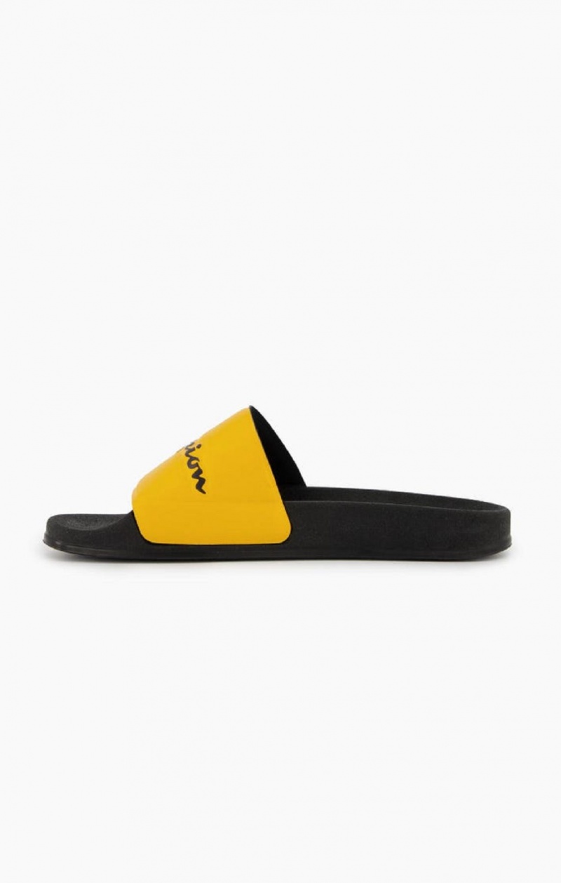 Claquette Champion Script Logo Pool Slides Homme Jaune Noir | 5730-ZMQBD