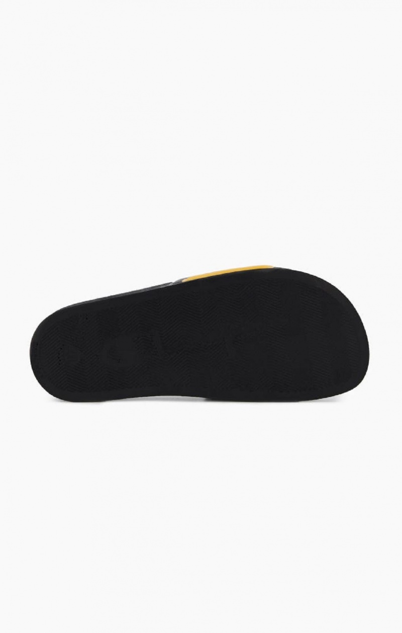 Claquette Champion Script Logo Pool Slides Homme Jaune Noir | 5730-ZMQBD