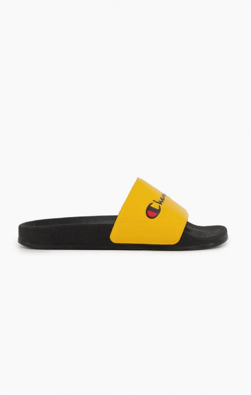 Claquette Champion Script Logo Pool Slides Homme Jaune Noir | 5730-ZMQBD