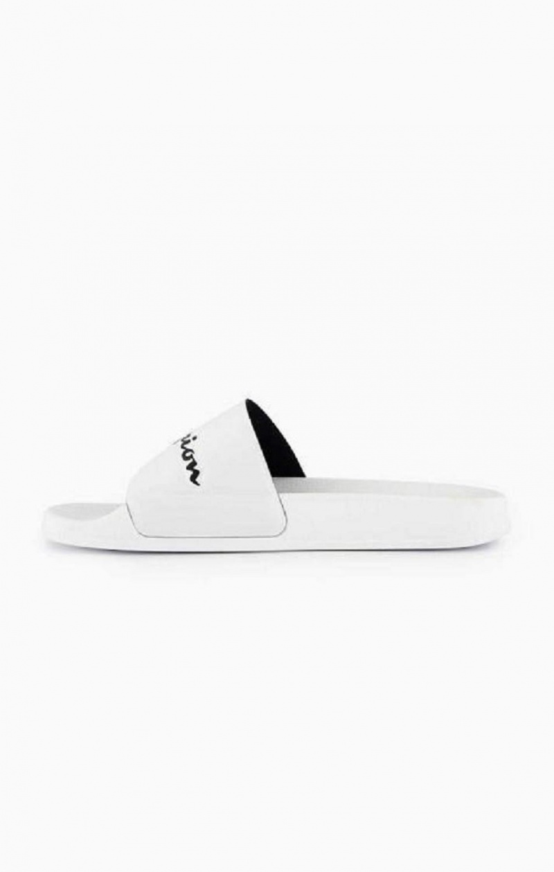 Claquette Champion Script Logo Pool Slides Femme Blanche | 1634-PVIOT