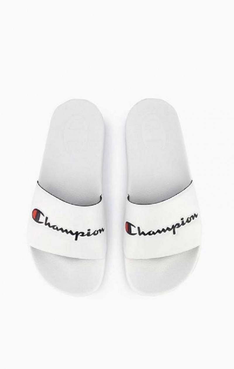 Claquette Champion Script Logo Pool Slides Femme Blanche | 1634-PVIOT