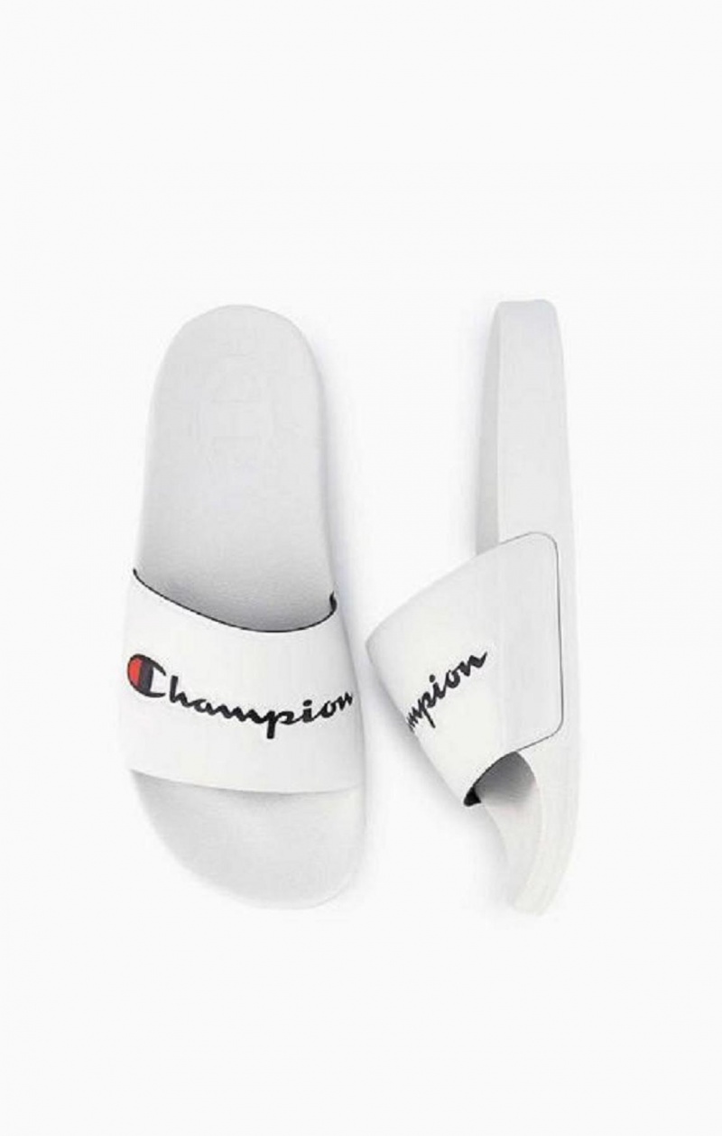 Claquette Champion Script Logo Pool Slides Femme Blanche | 1634-PVIOT