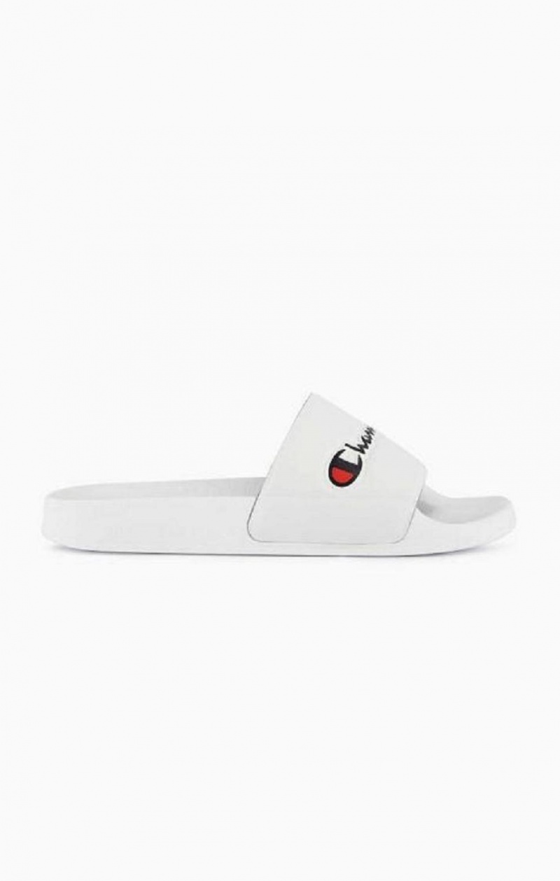 Claquette Champion Script Logo Pool Slides Femme Blanche | 1634-PVIOT