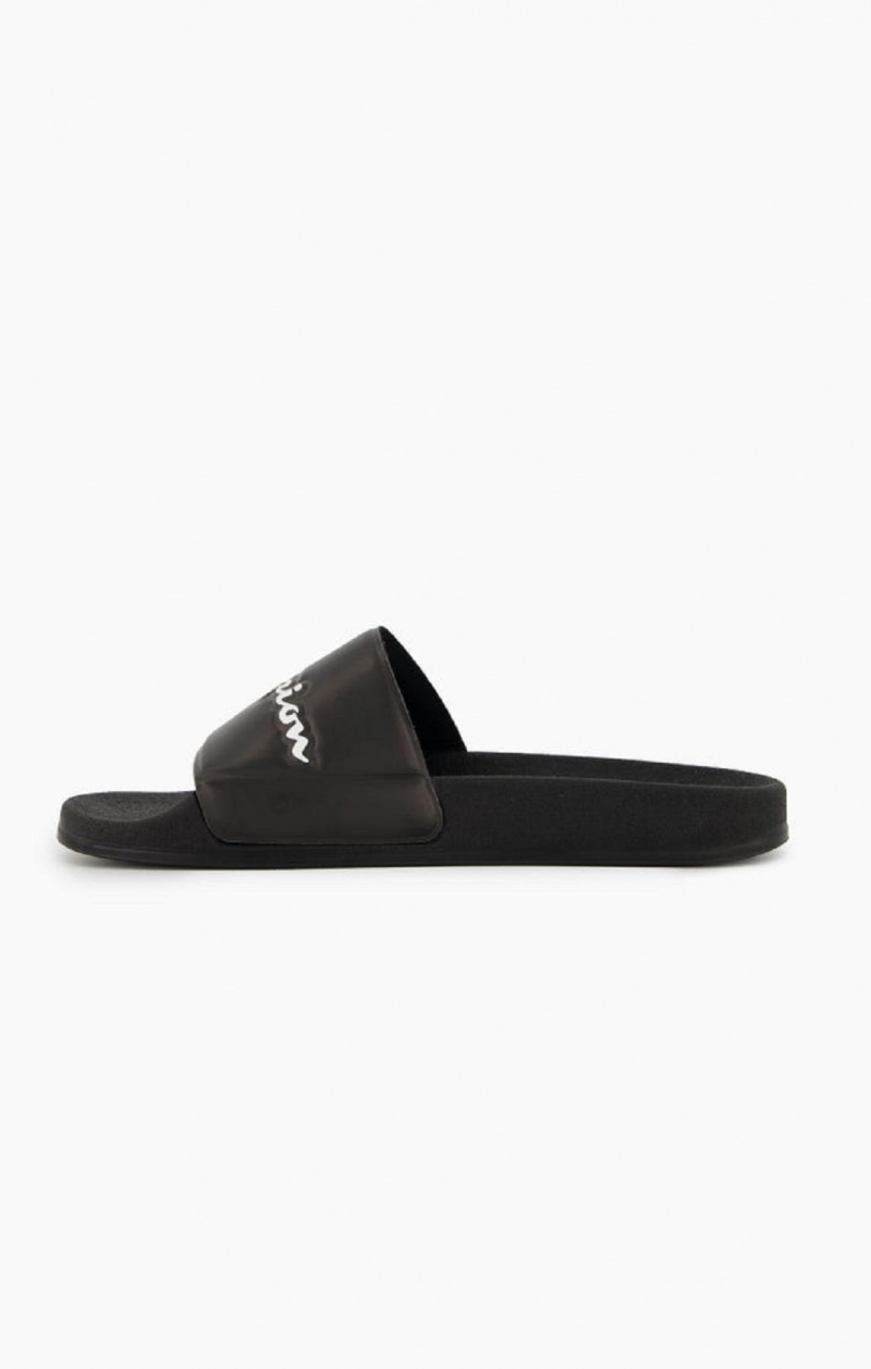 Claquette Champion Script Logo Pool Slides Femme Noir | 7480-CLBKH