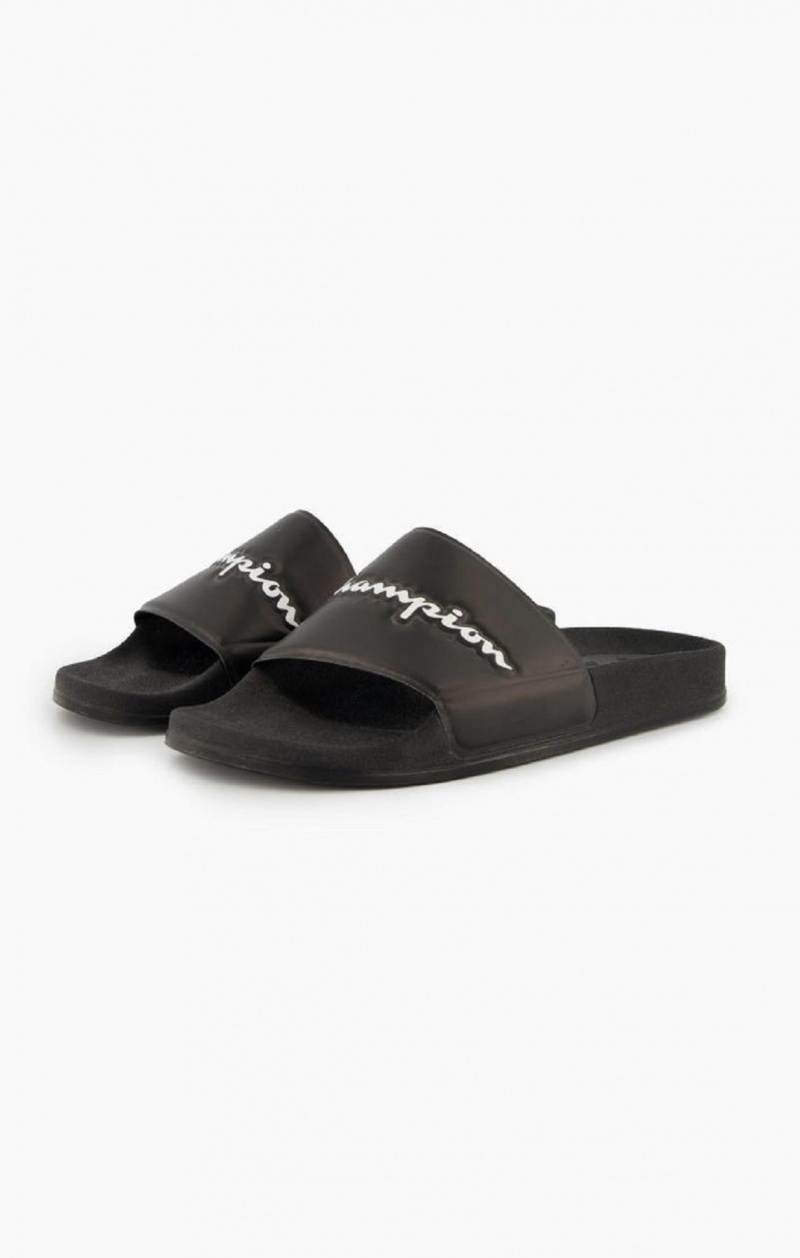 Claquette Champion Script Logo Pool Slides Femme Noir | 7480-CLBKH