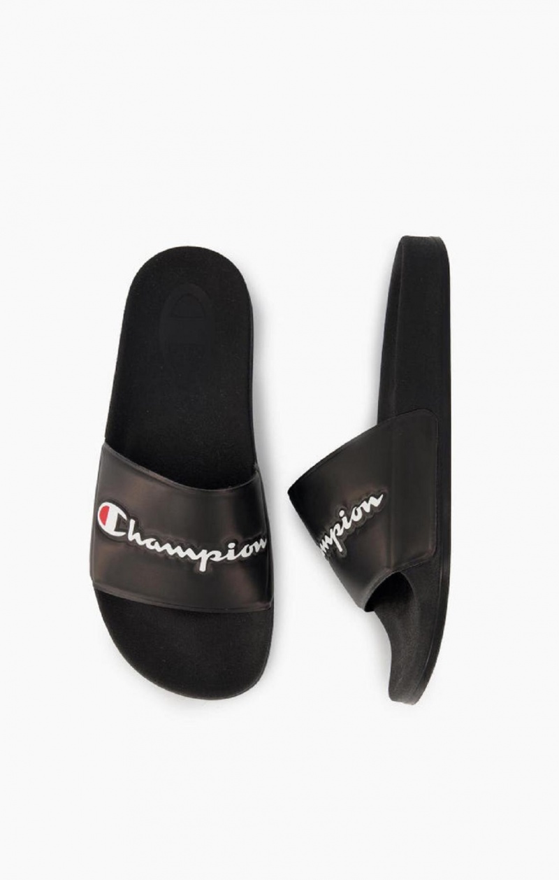 Claquette Champion Script Logo Pool Slides Femme Noir | 7480-CLBKH