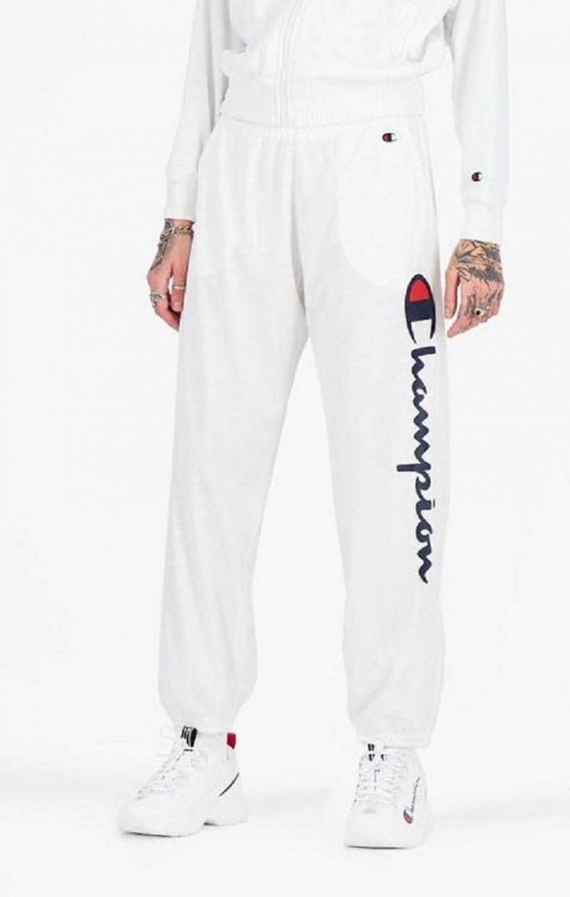 Pantalon Jogger Champion All-over Script Logo Print Piste Pants Femme Blanche | 6085-NJQEU