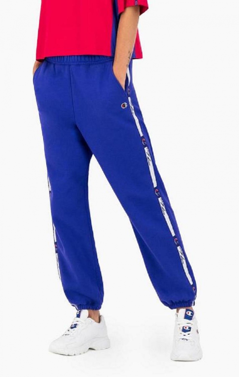 Pantalon Jogger Champion Contrast Jacquard Logo Tape Fleece Joggers Femme Bleu | 3012-ESRPF