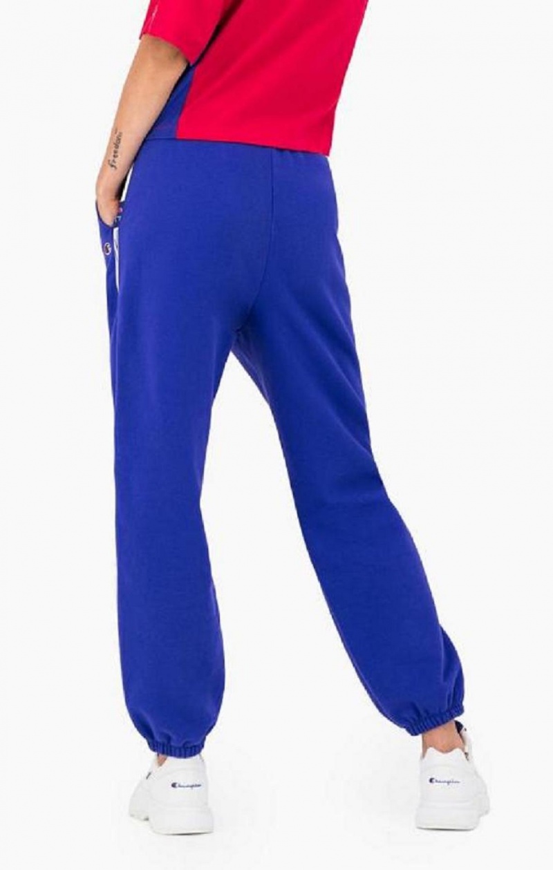 Pantalon Jogger Champion Contrast Jacquard Logo Tape Fleece Joggers Femme Bleu | 3012-ESRPF