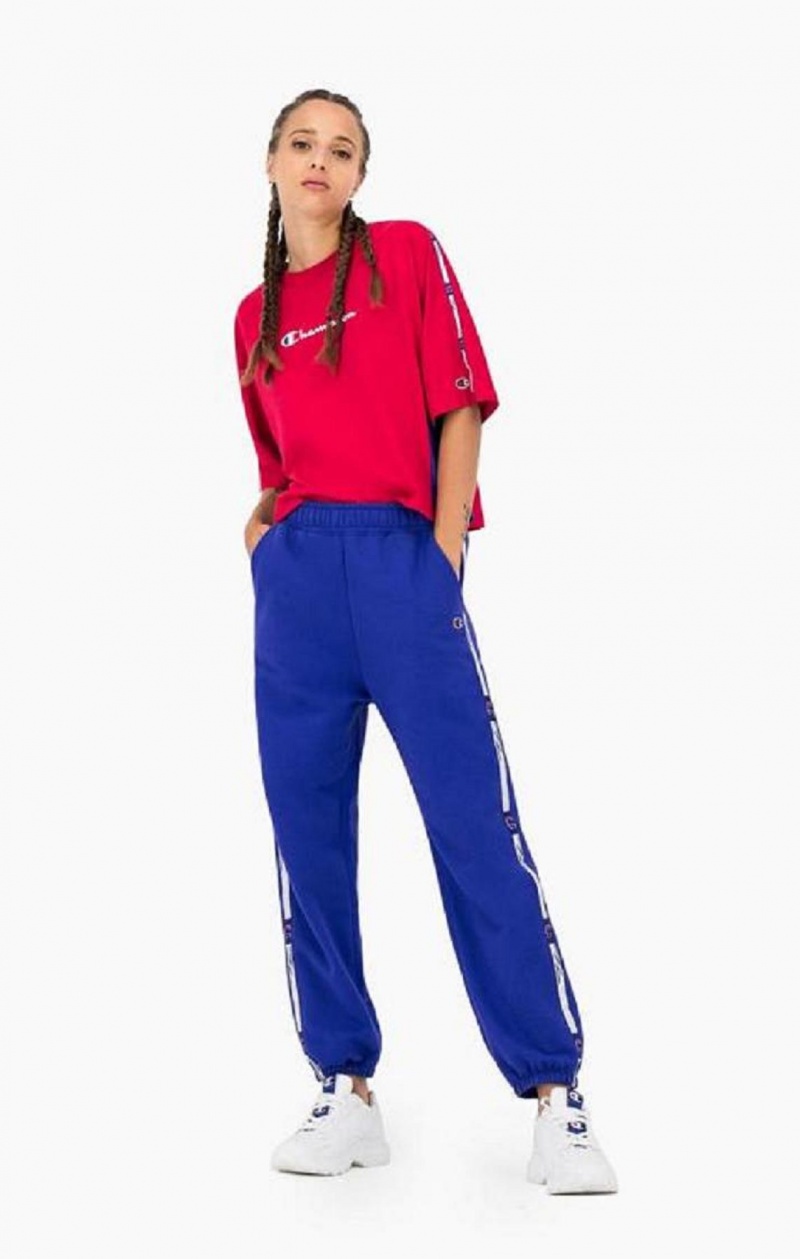 Pantalon Jogger Champion Contrast Jacquard Logo Tape Fleece Joggers Femme Bleu | 3012-ESRPF