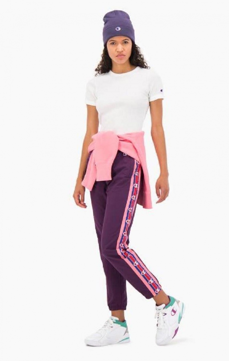 Pantalon Jogger Champion Logo Tape Cuffed Piste Pants Femme Violette Foncé | 9802-WXSOV