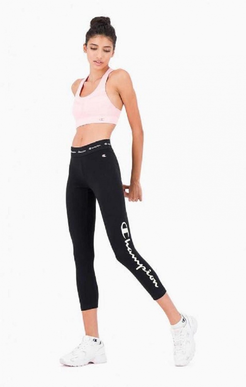 Pantalon Jogger Champion Logo Tape Stretch Crop Leggings Femme Noir | 5603-TCVNO