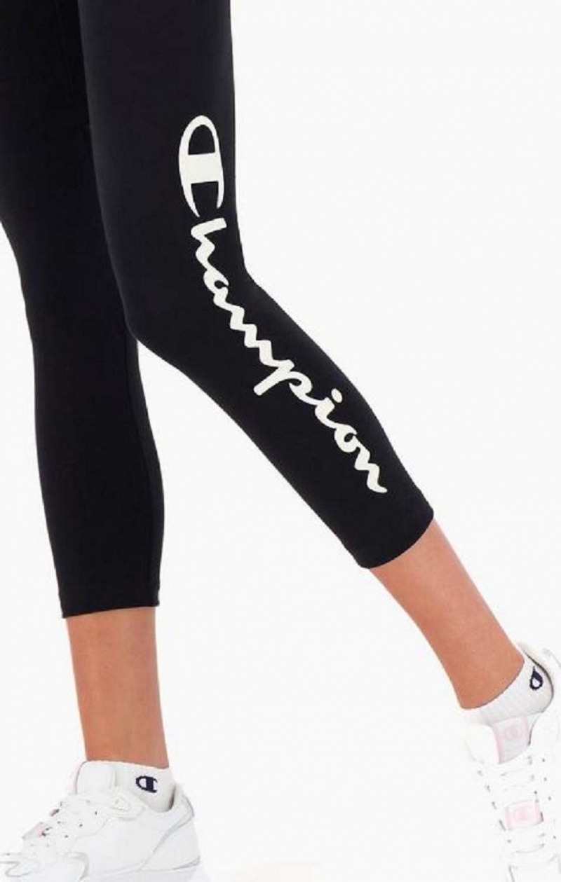 Pantalon Jogger Champion Logo Tape Stretch Crop Leggings Femme Noir | 5603-TCVNO