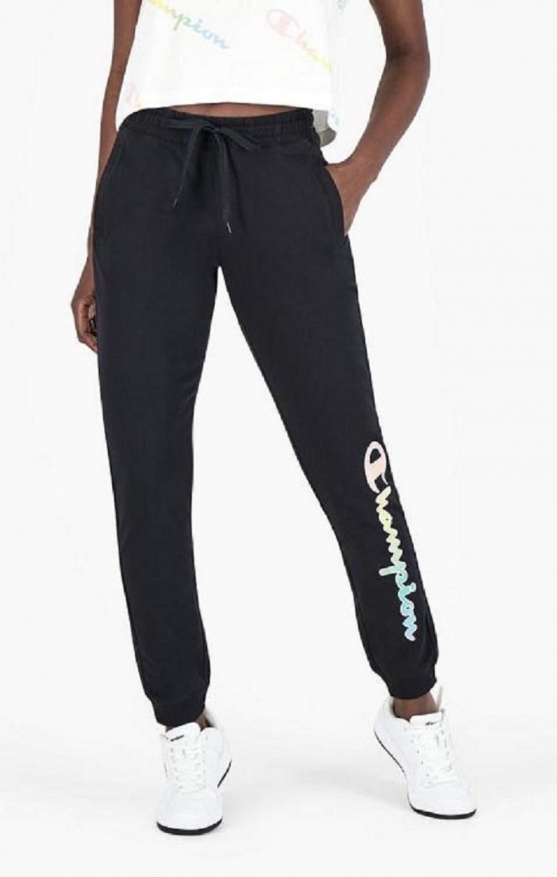 Pantalon Jogger Champion Rainbow Script Logo Print Joggers Femme Noir | 6528-QFICD