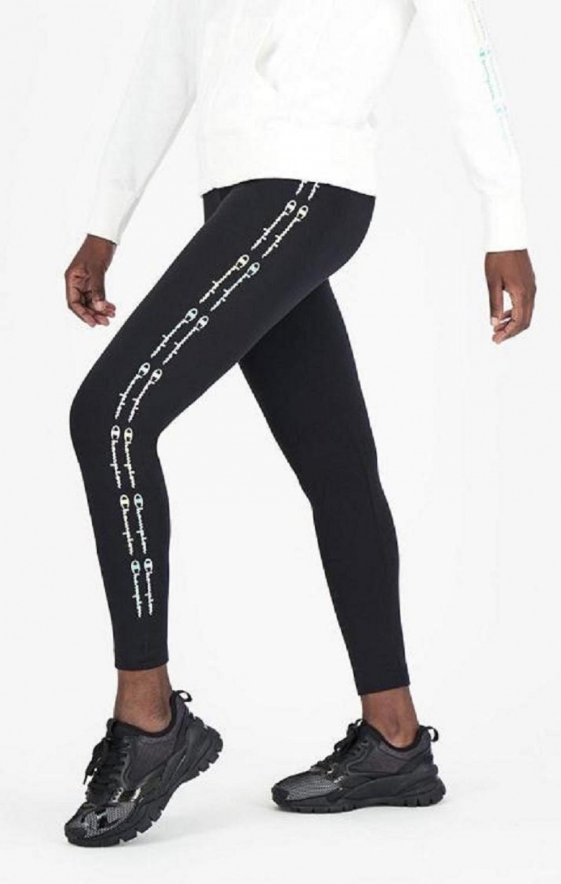 Pantalon Jogger Champion Rainbow Script Logo Print Leggings Femme Noir | 2379-DQFWB