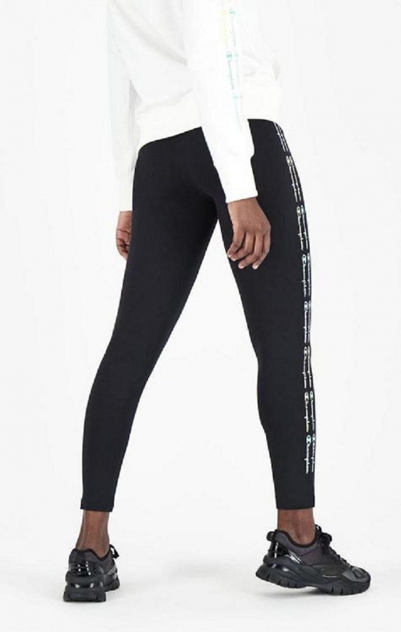 Pantalon Jogger Champion Rainbow Script Logo Print Leggings Femme Noir | 2379-DQFWB