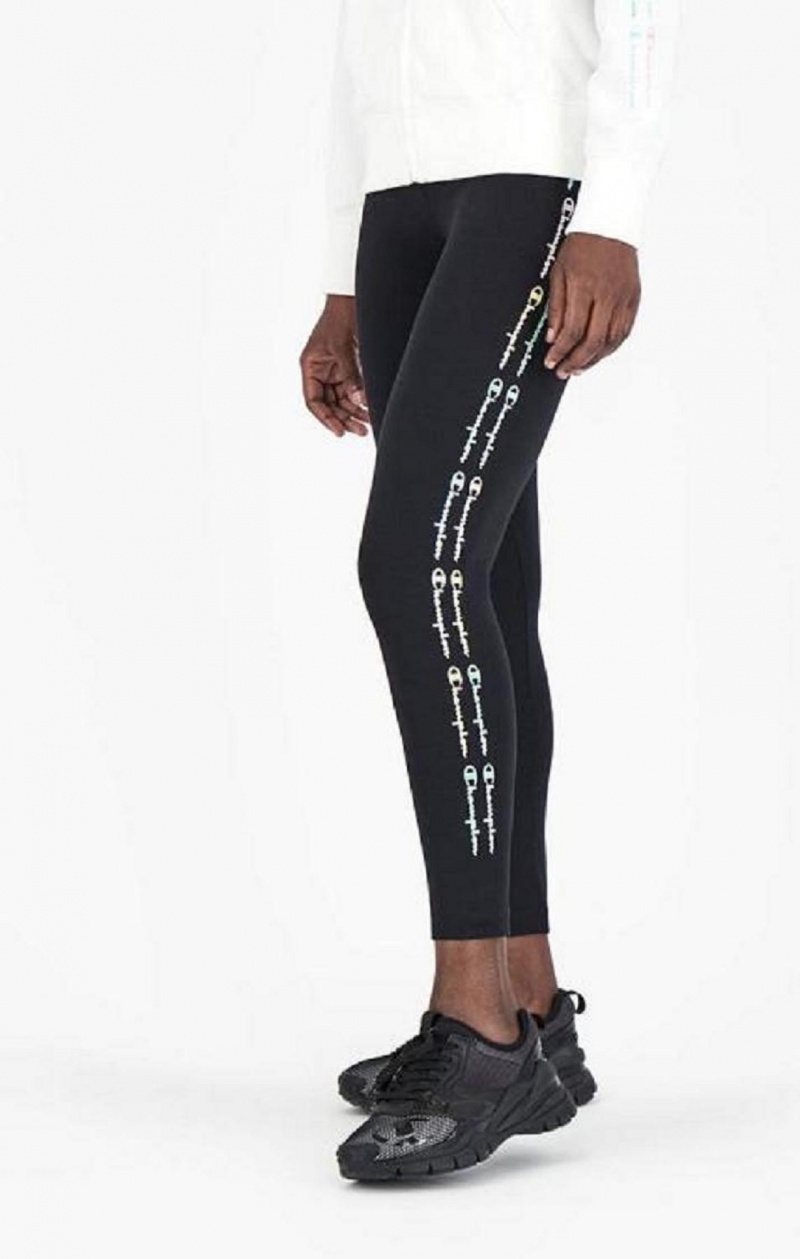 Pantalon Jogger Champion Rainbow Script Logo Print Leggings Femme Noir | 2379-DQFWB