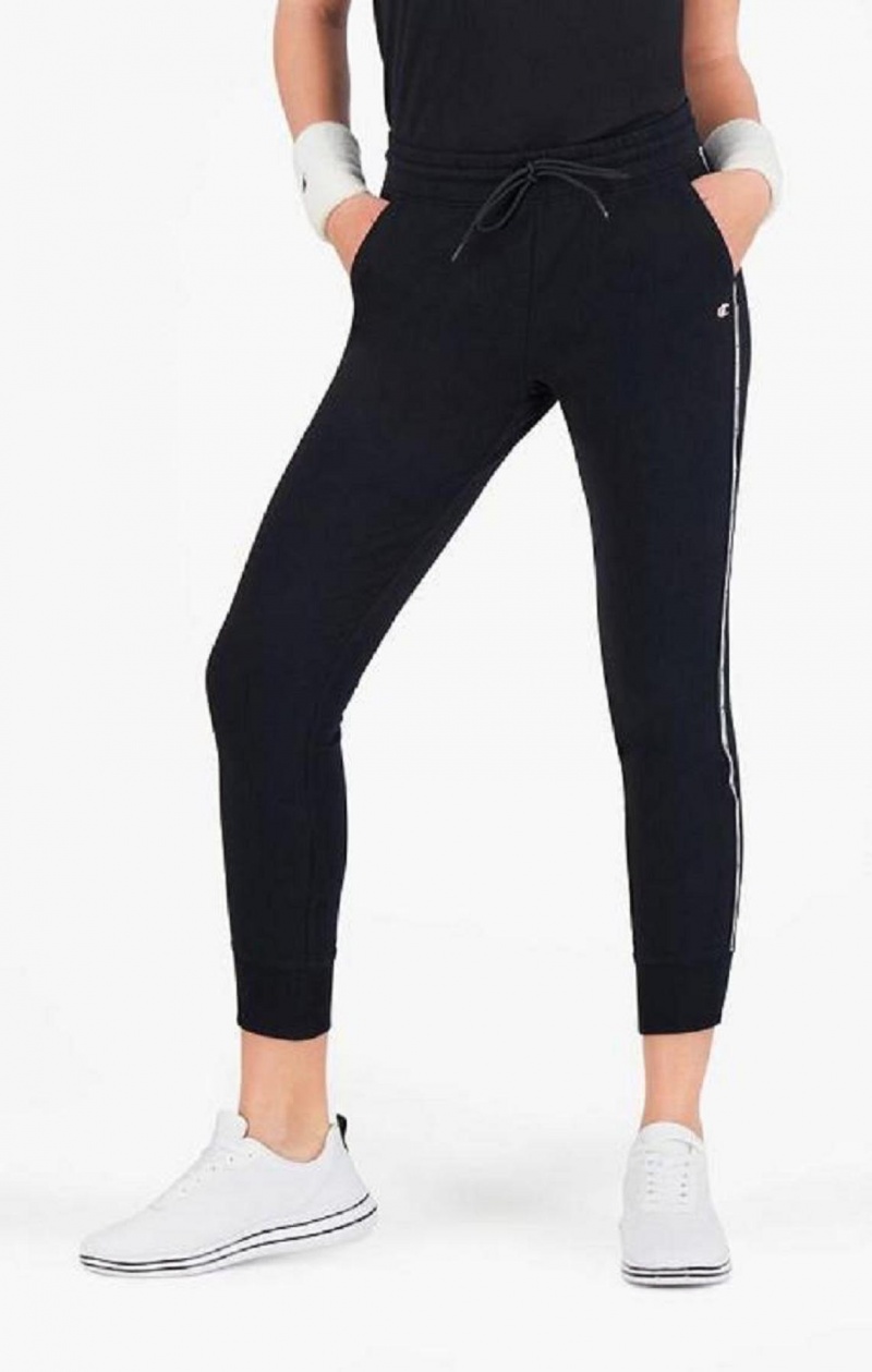 Pantalon Jogger Champion Rayé Jacquard Logo Tape Joggers Femme Noir | 9871-TVHEL