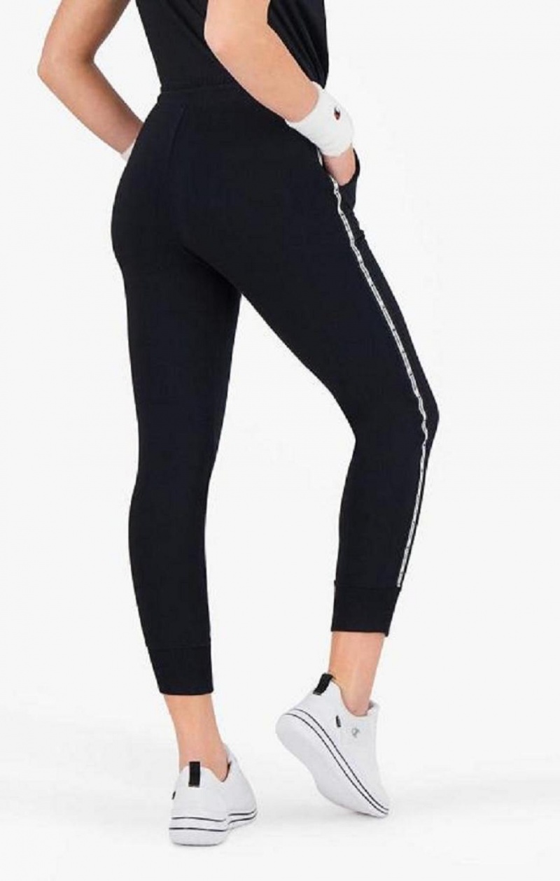 Pantalon Jogger Champion Rayé Jacquard Logo Tape Joggers Femme Noir | 9871-TVHEL